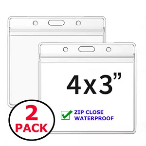 2 PACK WATERPROOF 4x3 Badge Holder ZIP  ID Protector for Badges - Picture 1 of 2