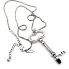 Chicos Oversized Key Long Necklace Silver Tone