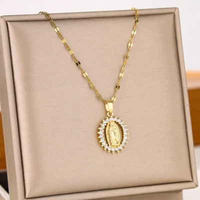 Collar Mujer Virgen María Colgante Chapado en Oro 18K Acero Inoxidable Cadena Regalo Foto 1 de 4