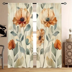 2 Panels 3D Elegant Poppy Floral Curtains Window Drapes for Bedroom Living Room - Picture 1 of 41