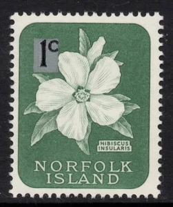 NORFOLK ISLAND 1966 DECM- CUR, SURCH 1c ON 1d BLUISH GREEN "HIBISCUS 'STAMP MNH - Picture 1 of 2