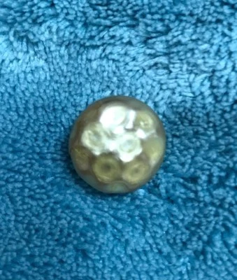 Vintage Faux Pearl Shank Button 1/4" Golden Color Hammered Appearance 1/2" - Image 1 of 4