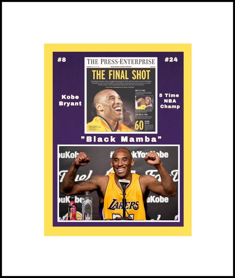 KOBE BRYANT L.A. LAKERS MATTED MULTI IMAGE SINGLE COLLAGE TRIBUTE PHOTO #2 - Image 1 of 1