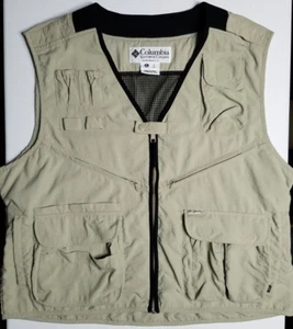 Columbia GRT Khaki Nylon Performance Fly Fishing Vest Vented Full Zip Unisex XL - Picture 1 of 14