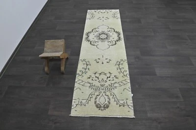 Alfombra de corredor turca vintage 2x7 pies lana anatolia hecha a mano pasillo Oushak BEIGE Foto 1 de 4