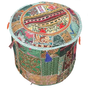 New Boho Patchwork Pouf Ottoman Vintage FootStool Ethnic Living Room Decor - Picture 1 of 5