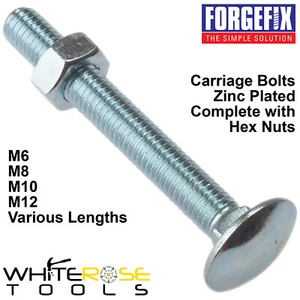 ForgeFix Carriage Bolts with Hex Nut Zinc Plated Cup Square Coach Bolt M6-M12 - Picture 1 of 1