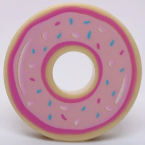 Lego Tan Tile Round Decorated 2 x 2 Doughnut Bright Pink Frosting Sprinkles - Picture 1 of 1
