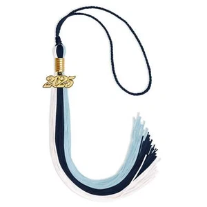 Endea Graduation Navy Blue/Light Blue/White Tassel with Gold Date Drop - Picture 1 of 17