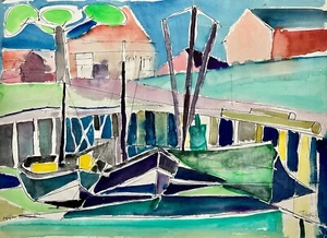„Harbor Village in Italy" | Aquarell Abstrakt | Franz Ruffing 1949 | 60x81 cm - Bild 1 von 1