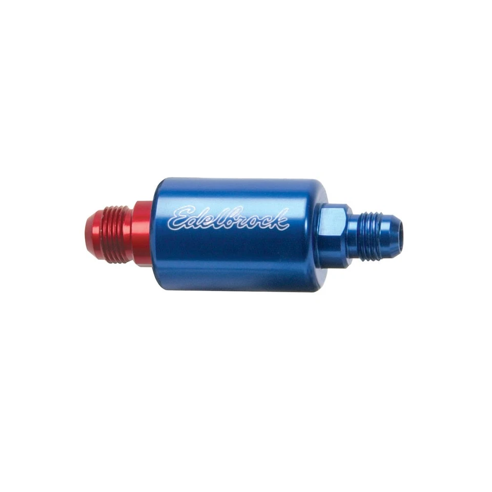 Filtro de combustível Edelbrock 8130; 40mic aço inoxidável, vermelho/azul -06AN macho, em linha - Imagem 1 de 1
