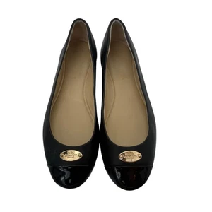Coach Ashley Black Ballet Flats Size 6 Cap Toe Logo Plate Classic Chic Workwear - Picture 1 of 5