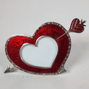 Emaille Metall Zinn Herz Bilderrahmen 3x3 Foto Rot Valentinstag - Bild 1 von 4