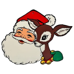 De colección Años 50 Clásico Papá Noel y Reno Decorado Masonita Navidad Colgante Recortado - Imagen 1 de 13