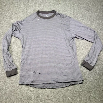 Camisa de lana estoica merino para hombre XL manga larga gris a rayas capa base envejecida Foto 1 de 4