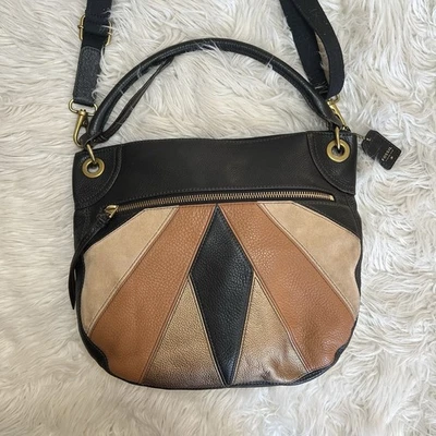 Bolso Hobo Convertible Fossil Karli Patchwork — Cuero Multicolor y Gamuza 🖤🤎 Foto 1 de 4