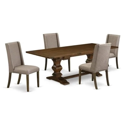 East West Furniture Lassale 5-piece Wood Dining Set in Walnut/Dark Khaki - Image 1 of 4