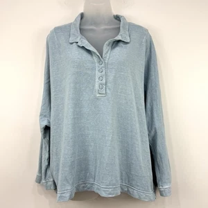 Poetry Henley Top Women's 18 Blue Lagenlook Hemp Organic Cotton Sustainable - Picture 1 of 12