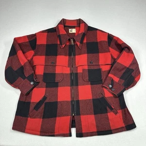 Vintage Woolrich Buffalo Plaid Wool Jacket Red Black USA Made Hunting Coat XL - Picture 1 of 10