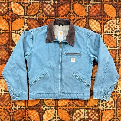 Винтажный Carhartt Detroit WJ097 редкая бирюзовый шерпа с подкладкой женщин Chore куртка размер XS - Изображение 1 из 4