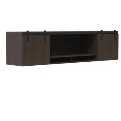 Mirella 72" Wall Mounted Hutch with Sliding Wood Doors in Southern Tobacco - Image 1 of 3