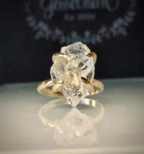 Natural Herkimer Diamond Ring Gold Plated Silver Jewelry - Picture 1 of 4