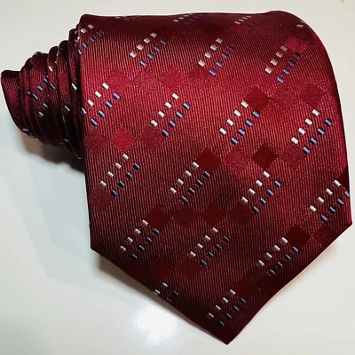 Corbata Canellas Borgoña con Cuadrados Azul/Plateado Nueva Sin Etiquetas Foto 1 de 4