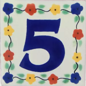 Mexikanische Keramikfliese Hausnummer Hausadresse Blumenfliese # 5 - Bild 1 von 2