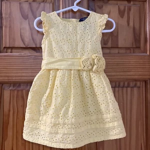 Chaps Toddler Sz 24 Mo Summer Dress Yellow Eyelets Easter Tie Bow Lined - Picture 1 of 8