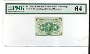Fr-1243 $0.10 First Issue Fractional Currency - 10 Cents - Graded PMG Unc 64 - Picture 1 of 2
