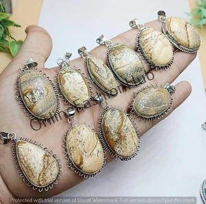 Bulk Picture Jasper Gemstone pendants wholesale lot 925 sterling silver Plated - Picture 1 of 5