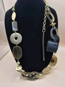 VTG.04 Catherine Stein Necklace Gold Tone Metal/Acrylic Disk & Ring Fashion NWT - Picture 1 of 10