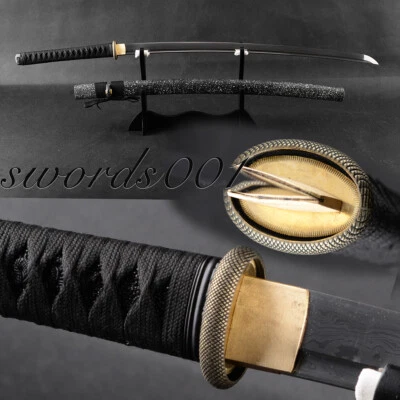 cool black Japanese samurai practice sword small tsuba katana Folded Steel Sharp - Image 1 of 4