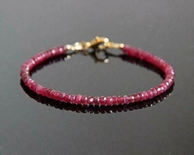 925 Sterling Silver Natural Red Ruby Beads Bracelet 8 inches    A-01 - Image 1 of 4