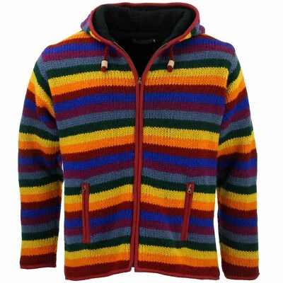 Wool Knit Fleece Lined Hooded Jacket LoudElephant Hippy Festival Jumper Zipped - Image 1 of 3