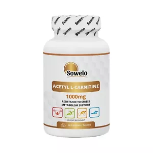 Comprimés d'acétyl L-carnitine 1000 mg - Soutien du cerveau, des nerfs et des antioxydants - Sowelo - Photo 1/10