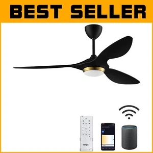 Sleek 52 Inch Black Ceiling Fan with LED Light - Ideal for Living Rooms & Patios - Picture 1 of 10