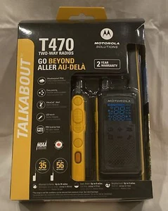 New Motorola Talkabout T470 Two-Way Radio, 35 Mile, 2 Pack, NOAA, Black & Yellow - Picture 1 of 4