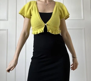 Karen Millen, Yellow Cropped Cashmere Cardigan, Size 2 Uk 8 - Picture 1 of 11