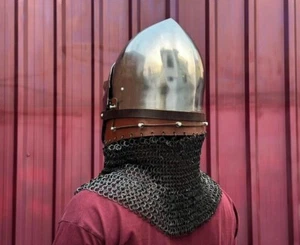 Medieval Bascinet Helmet with Riveted Chainmail Knight Armor Helmet LARP Cosplay - Picture 1 of 10