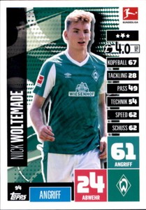 2020 2021 Match Attax 20 21 - 94 Nick Woltemade