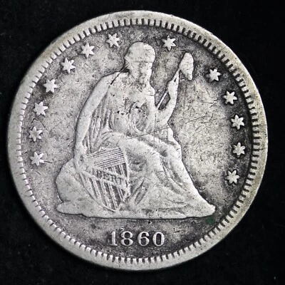 1860 Seated Liberty Silver Quarter CHOICE VF FREE SHIPPING E163 KEW - Image 1 of 2