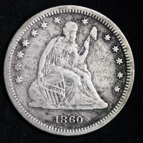 1860 Seated Liberty Silver Quarter CHOICE VF FREE SHIPPING E163 KEW Cover