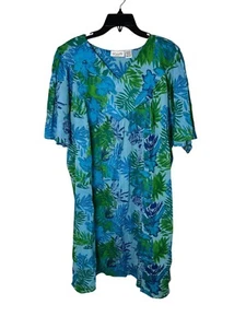 NewSante Classics O/S Plus Womens Blue Floral Tropical Print Tunic Dress Cotton - Picture 1 of 6