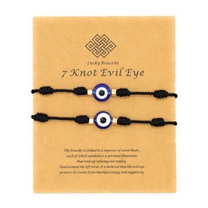 Evil Eye 7 Knot Lucky Bracelets Adjustable Red String Amulet for Women Men - Picture 1 of 2