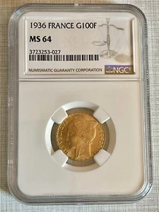 France 1936 Bazor 100 Francs Gold NGC MS64 SKU#4836 - Picture 1 of 2