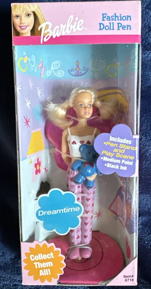 Vintage 2001 Barbie Doll Pen With Stand Dreamtime RoseArt Collectible #6718