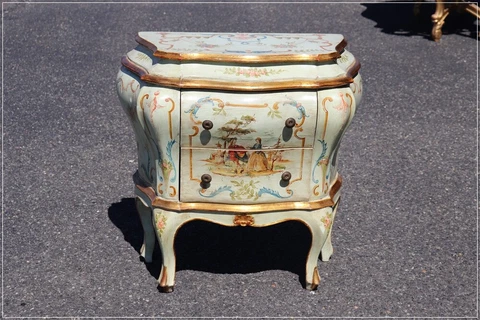 Sage Green Paint Decorated Venetian Bombe Nightstand Commode Circa 1940 Cover