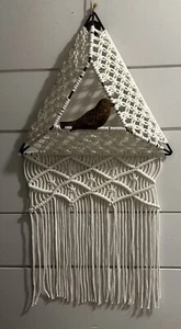 Macrame Metal Bird Wall Hanging White Triangular Natural Home Decor - Picture 1 of 9