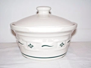 Longaberger  Pottery  Green Woven Pattern Covered Dish or Butter Dish with Lid - Picture 1 of 3